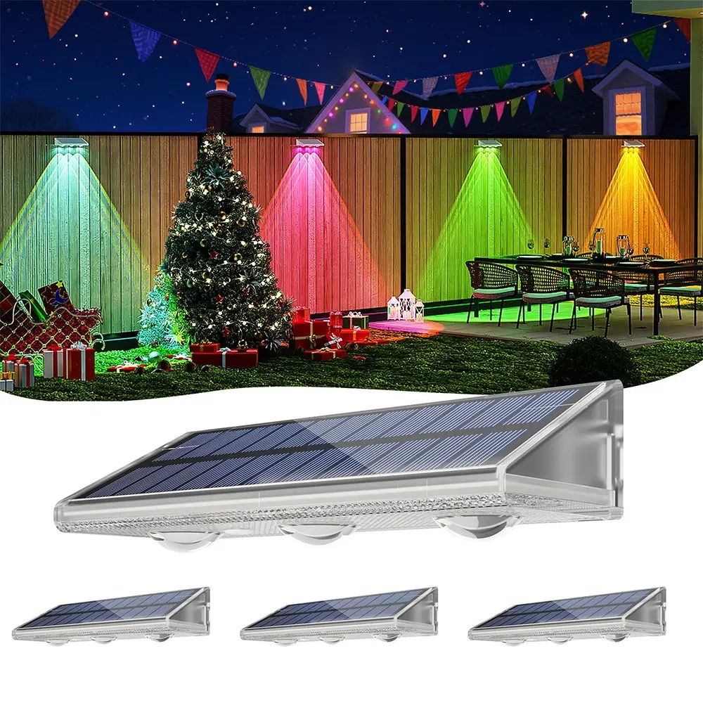 Outdoor Solar Fence Light RGB 6 Colors, 2000mah Rechargeable, Ip67 Waterproof, Auto On/off, Ideal for Yard, Deck, Stairs, Christmas Decor