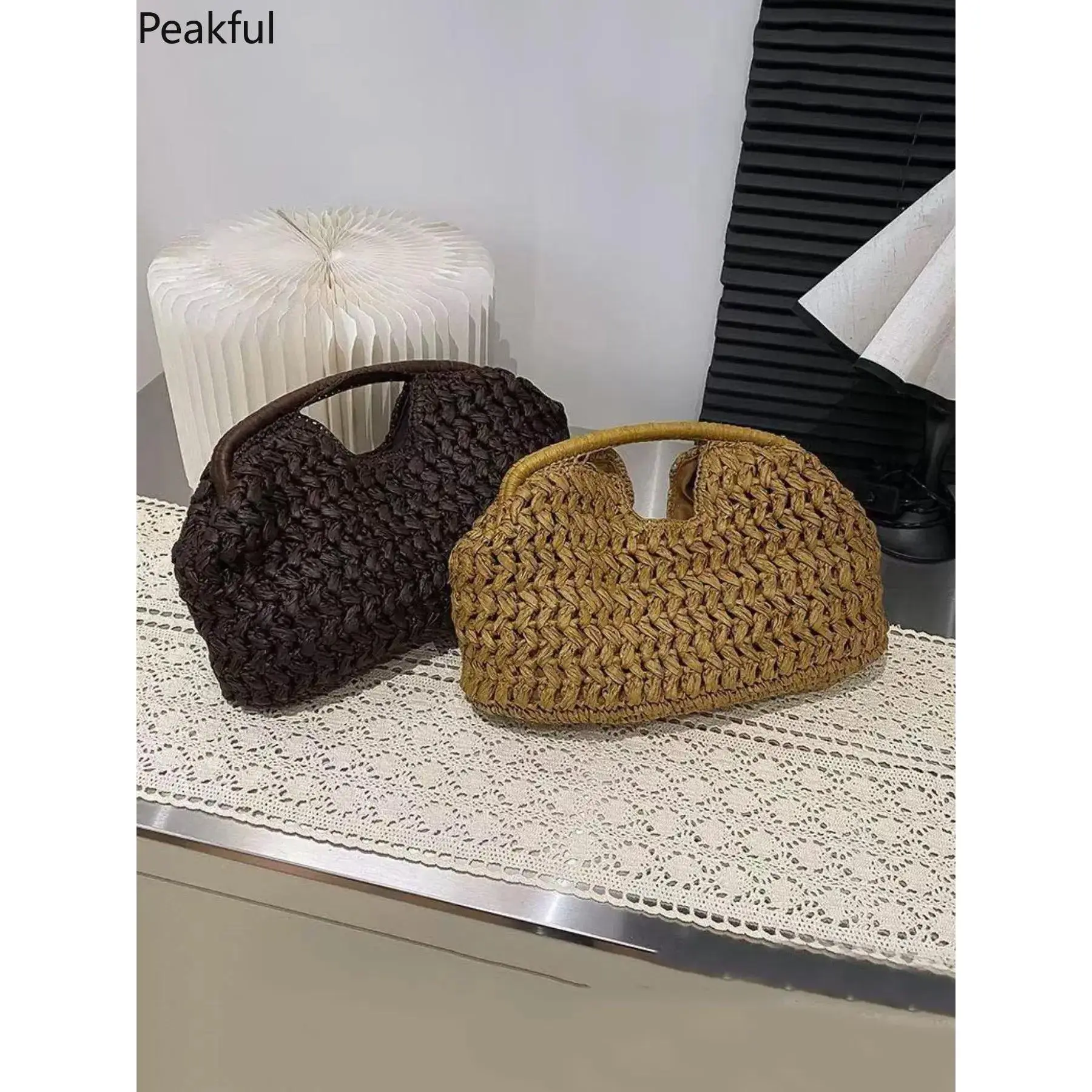 2026 New Spring Straw Basket Handbag, viral boho chic handmade woven purse crafted with refined weaving details for female wear. High-quality anti-deform straw construction and timeless resort aesthetic, perfect for tropical travel