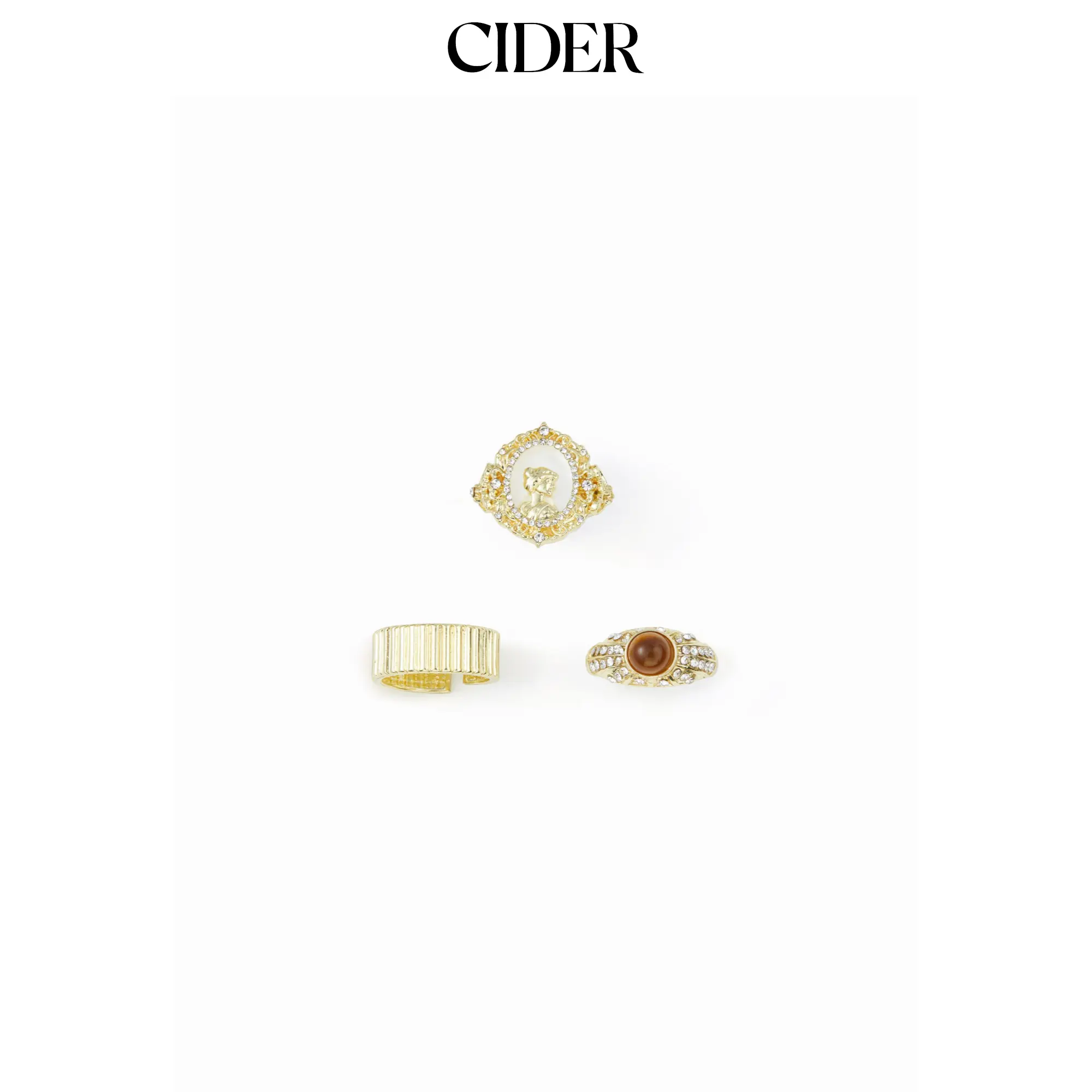 Cider 3 PCS GEMSTONE & TEXTURED OPEN RING SET