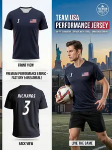 USA 2026 Men's Soccer Jersey, Navy Blue Soccer Shirt - Premium High-Performance Fabric Sportswear - USA Fan Apparel - Quick-Drying and Breathable T-Shirt