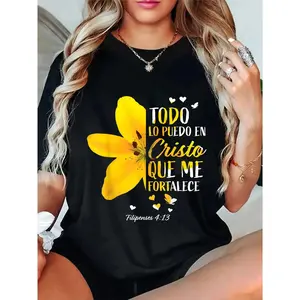 Cotton Unisex Spanish Christian Gifts Women Mom Wife Filipenses 4:13 Verse T-Shirt Christ Christian Tops