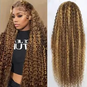 Highlight Ombre Lace Front Wig Human Hair 13x4 HD Honey Blonde 4/27 Deep Wave Lace Front Wigs Glueless Wigs Human Hair 180% Density