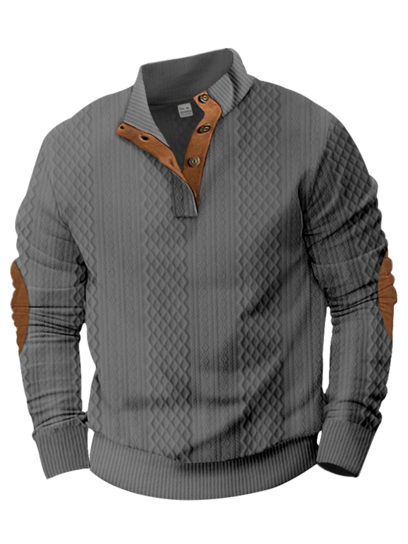Men's Patchwork Print Button Stand Collar Sweatshirt, Regular Fit Casual Long Sleeve Pullover for Spring & Fall, Fashion Men's Clothes for Daily Wear