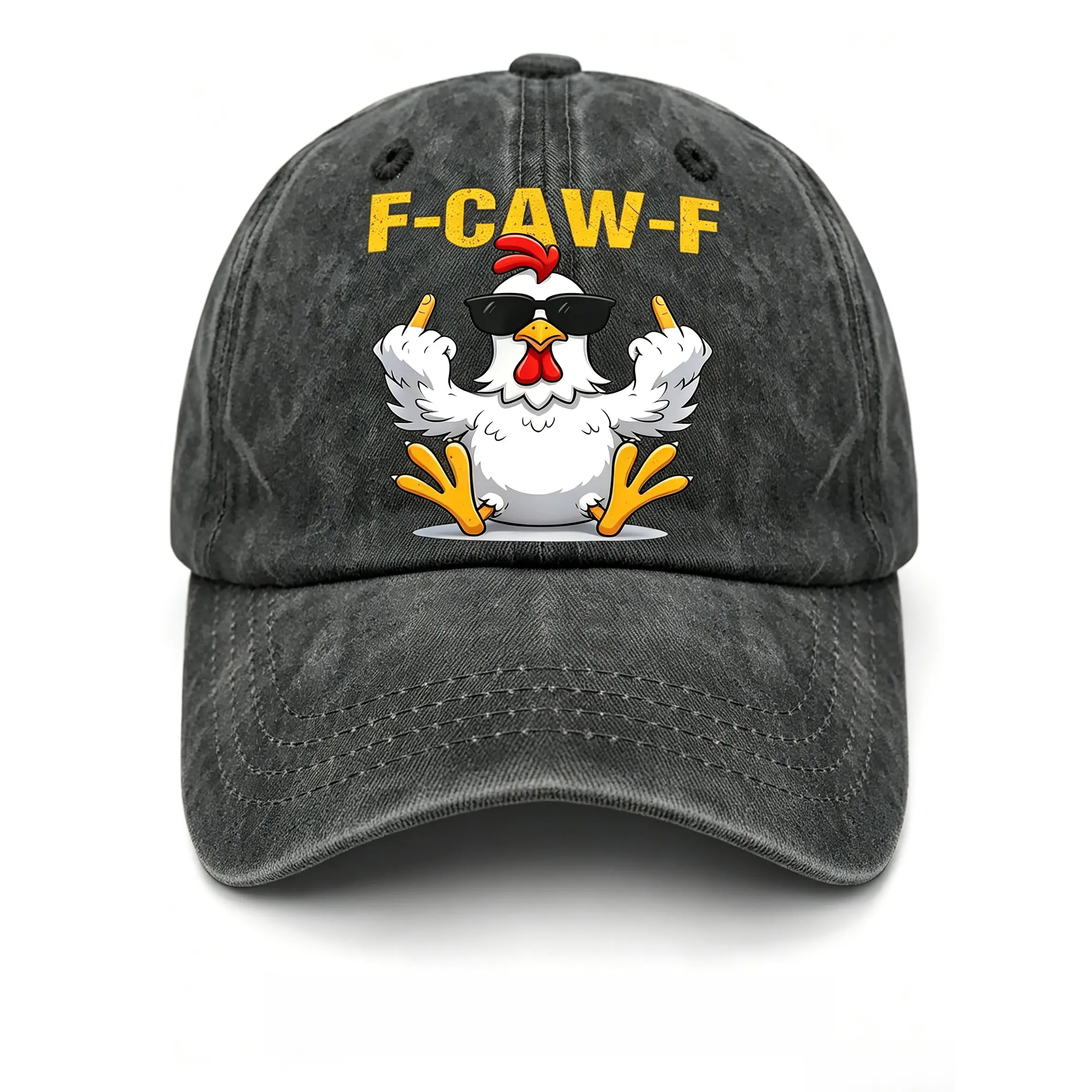 F-CAW-F Funny Rooster Trucker Hat, Chicken Whisperer Graphic Adjustable Mesh Dad Cap, Vintage Washed Baseball Hat Gift for Farmer Poultry Men Women denim