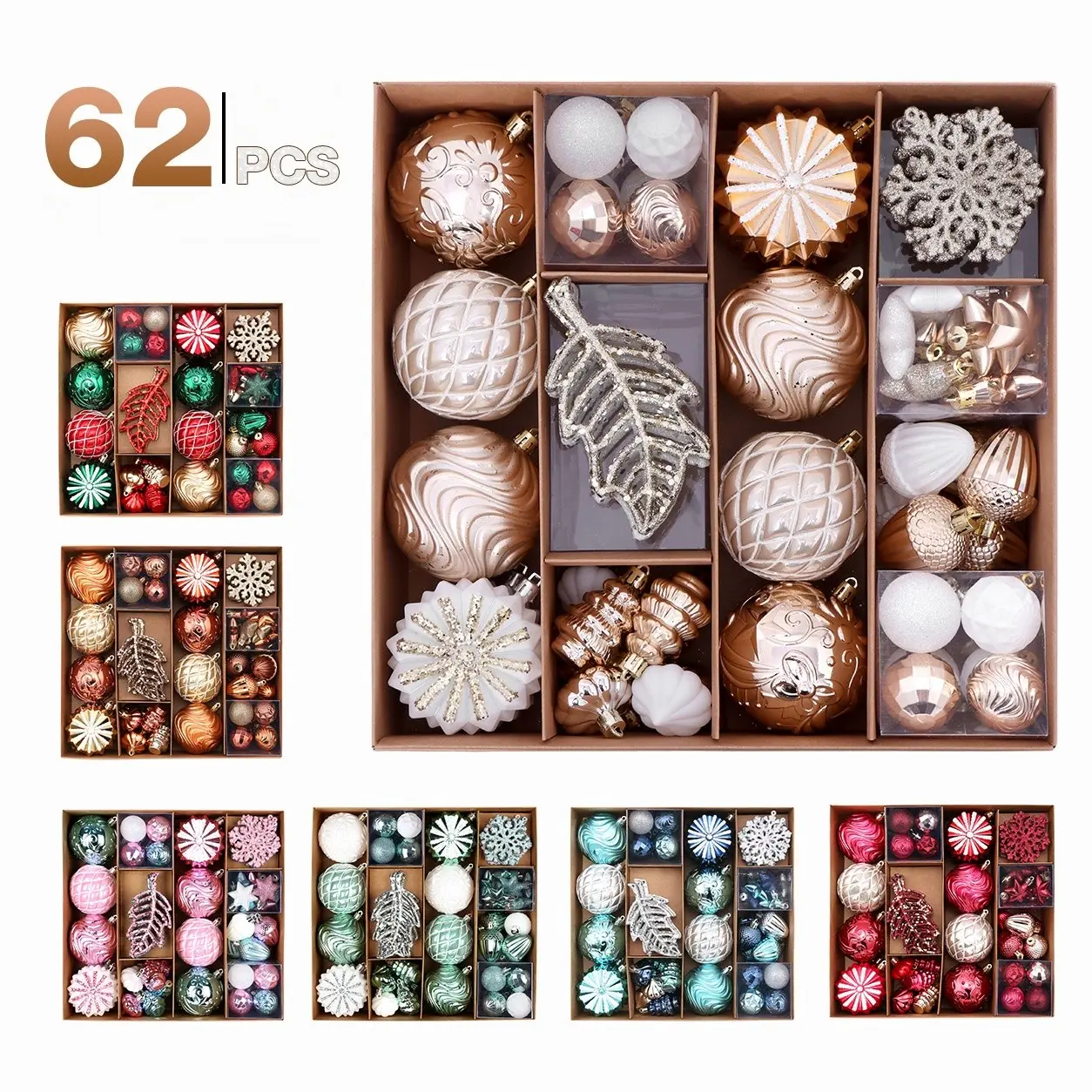 Christmas Decoration Set, 62 Hand-Painted Maple Leaf Plastic Christmas Balls, Tree Ornaments, Perfect Gift for Friends, Holiday Decorations
