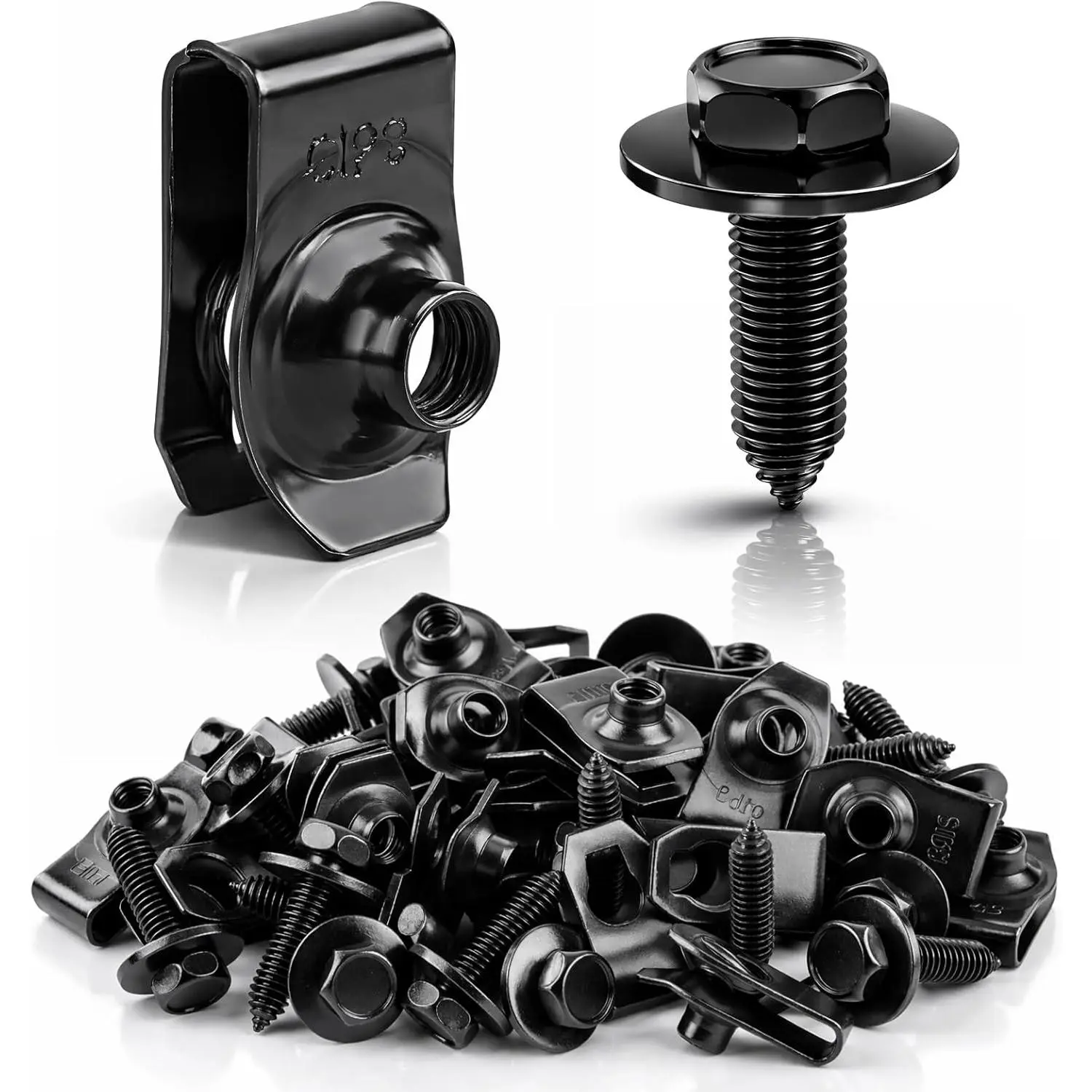 GJANSH 50PCS 1/4 Body Bolts & U-Nut Clips Kit for Fender Bumper Engine Cover Splash Shield Fastener Retainer Clips, Automotive Universal Screws Black(25 Sets)