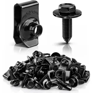GJANSH 50PCS 1/4 Body Bolts & U-Nut Clips Kit for Fender Bumper Engine Cover Splash Shield Fastener Retainer Clips, Automotive Universal Screws Black(25 Sets)