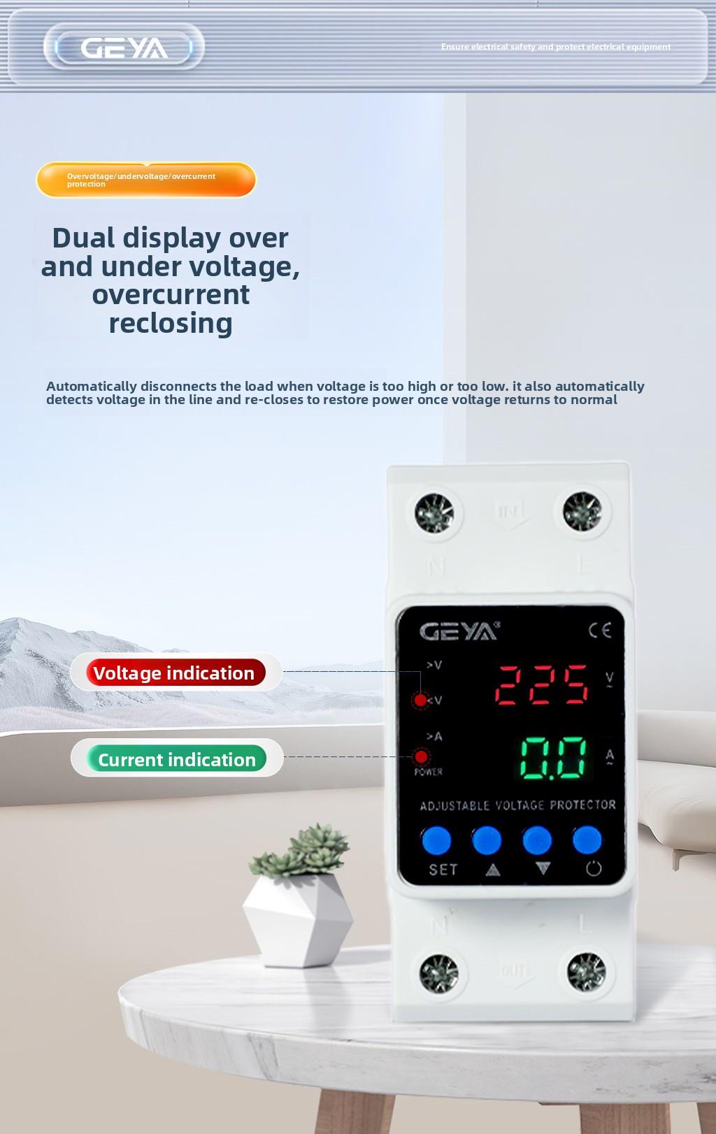 63A 2P Smart Voltage Protector, 110V/220V Adjustable Over/Under Voltage Relay with Energy Monitoring, Power Metering & Auto-Reset