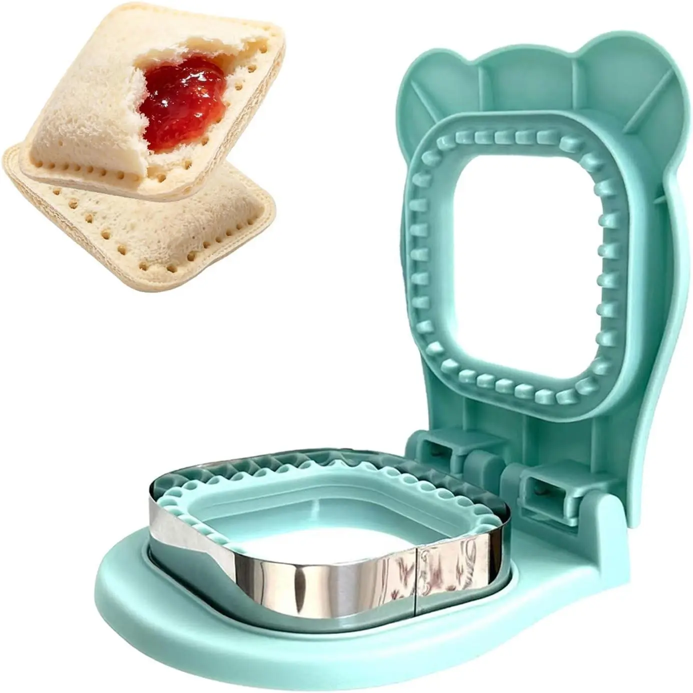 Crustless Sandwich Cutter and Sealer, 3.7 Inch Square Sandwich Maker for Kids Lunch, Breakfast & Lunchboxes, Light Blue