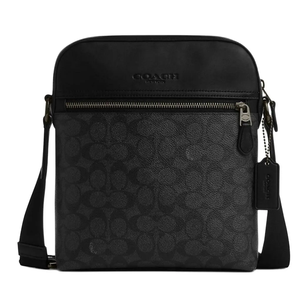 COACH Houston 22 PVC Crossbody Bag for Men – Logo-Zip Style in Black and Gray