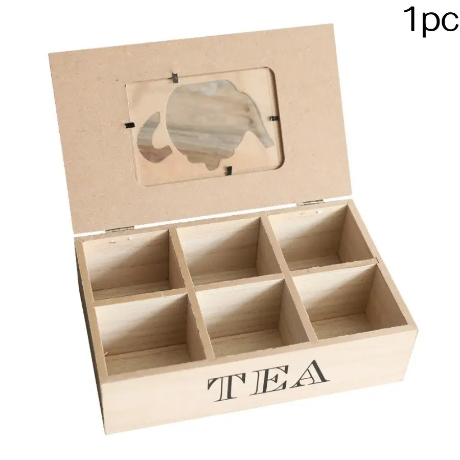Wooden Square Tea Bag Organizer Box, Multi-Compartment Covered Dustproof Tea Storage, Teaware Storage Container, Decorative Tea Accessories, Divided Storage, Decorative Storage Organizers, Dust Free Organizer