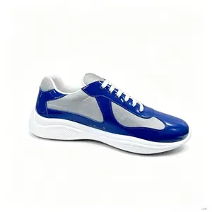 Men's Casual Sneakers Trendy Streetwear Sneakers  Men's Blue and White Patent Leather Mesh Sneakers, Lightweight Breathable Casual Walking Shoes for Daily Wear Men's Blue White Patent Leather Mesh Sneakers, Lightweight Breathable Casual Wal