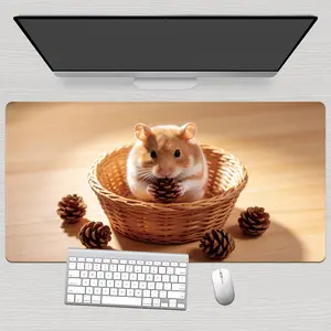 Premium Cute Hamster Holding Pinecone Illustration High Quality Mouse PadModern Office Gaming Comfort ExperienceNonSlip Durable For Daily Work And Play 40*80cm 40*90cm30*70cm