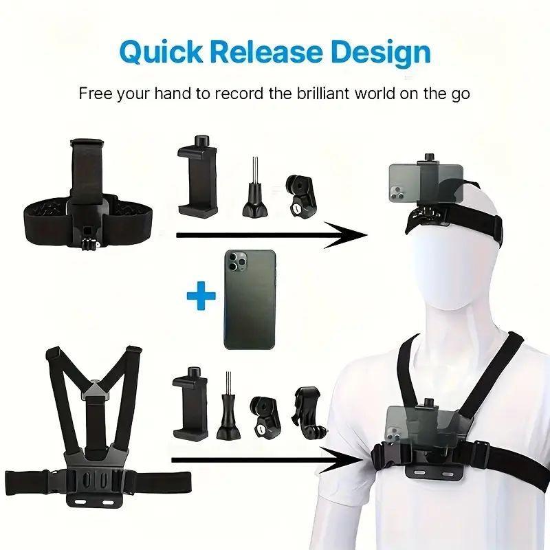 Action Camera Strap Set with Phone Clip, Durable Material Fixing Mount for Gopro/phone/osmo Action, Universal Compatibility Sports Camera Accessories, Adventure Sports