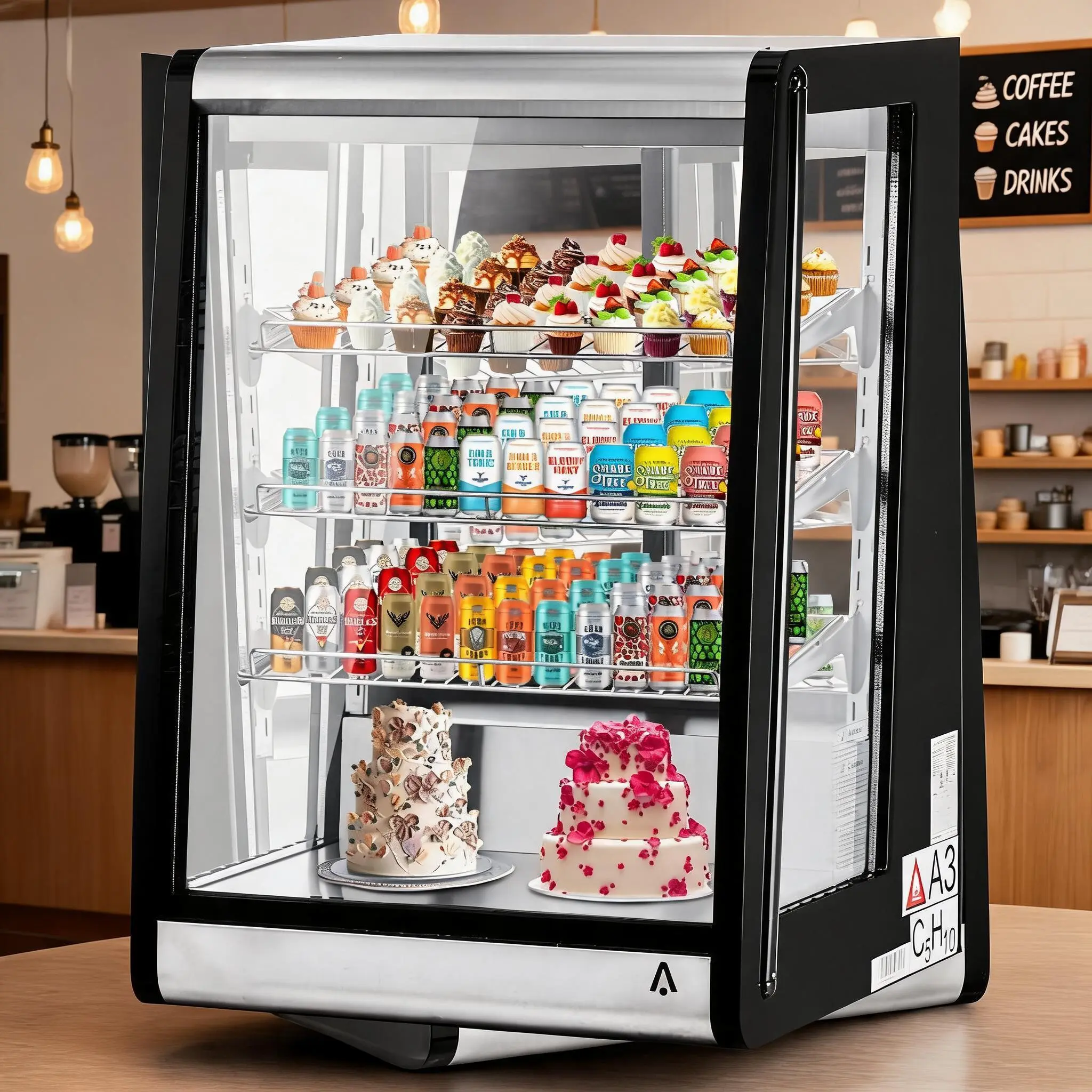 5.2 Cu.Ft Countertop Display Refrigerator – Commercial Food Service Cooler – Double-Layer Tempered Glass – Fast Cooling – LED Lighting – Adjustable Shelves – Digital Temperature Control – For Bakery, Café, Restaurant, Bar