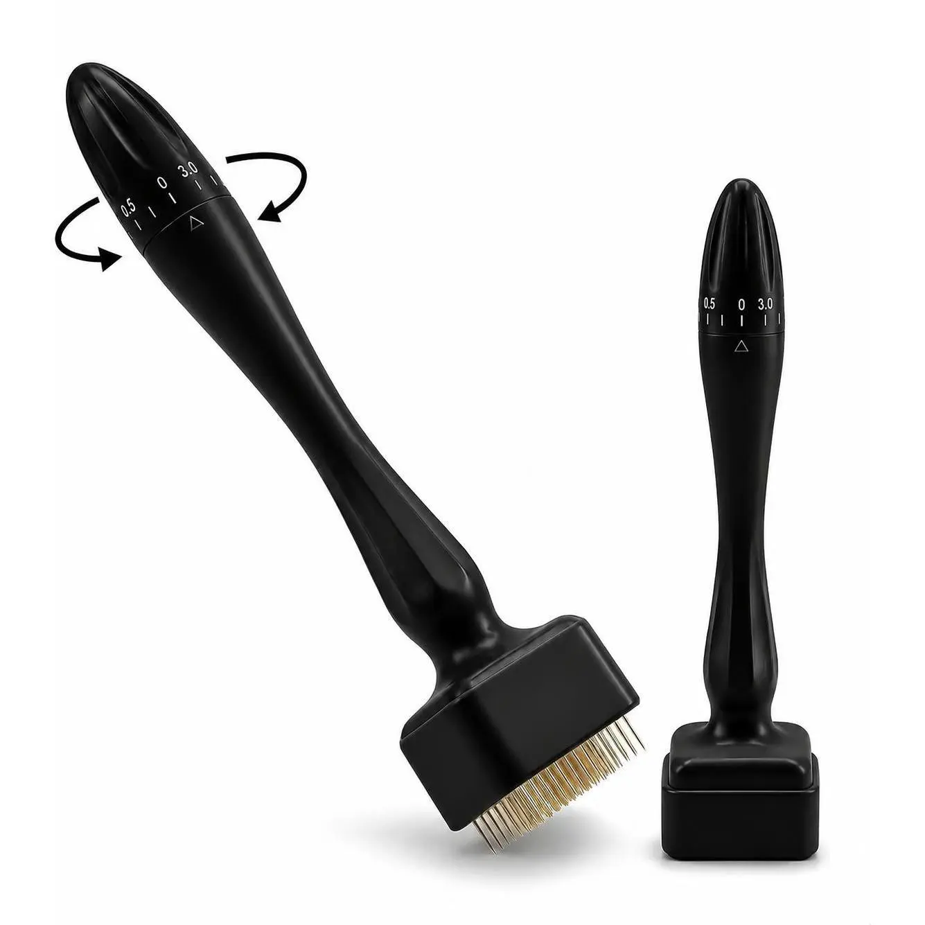 Adjustable Derma Stamp for At-Home Facial Skincare - Handheld Tool with 0-2.5mm Steel Needles for Applying Beauty Products, Steel+Abs, Adjustable Needles, 30G