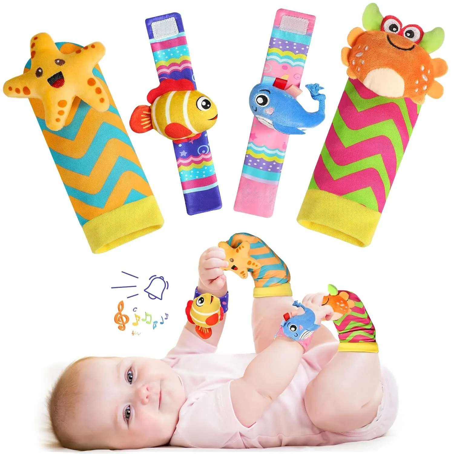 Wrist Rattles  Baby - Rattle Socks - Foot Finder Set - Baby Toys  0-12 Months Infant - Newborn Essentials - Early Learning Sensery Toys  Boy Girl as Shower Gifts Easter Basket Stuffer