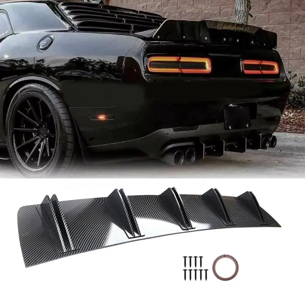 Automotive PP Rear Bumper Spoiler Diffuser Chin with 5-Fin Lip for Dodge Challenger 2008-2023 (Excludes 2017 R/T 2-Door Coupe) - 1x Rear Spoiler Diffuser Chin, 80.5x16.6cm, Self-Adhesive, Car Accessories, Enhances Aerodynamics & Downforce
