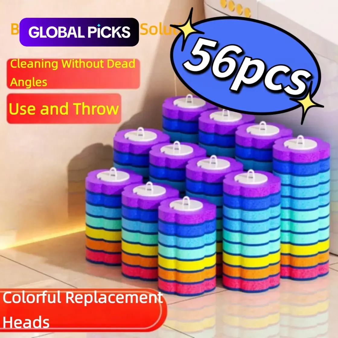 【56pcs】Family Size, Heads Only summer seasonDisposable Toilet Bowl Brush with Colorful Replacement Heads, 56pcs Wall-Mounted Cleaning Tablets, Bathroom Cleaning Tool Set, Home Cleaning Supplies #GLOBAL PICKS
