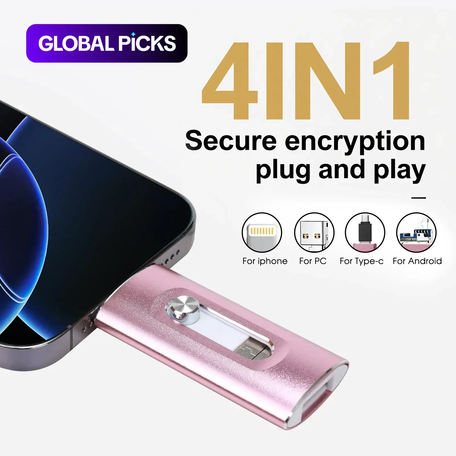 4 in 1 Flash Drive, Portable High Speed USB 3.0 Memory Storage, OTG Flash Pen Drive with Free Type-C Adapter for Android Phones/PC and More Devices, Boyfriend Gift, External Storage, Thumb Drive, Memory Stick #GLOBAL PICKS