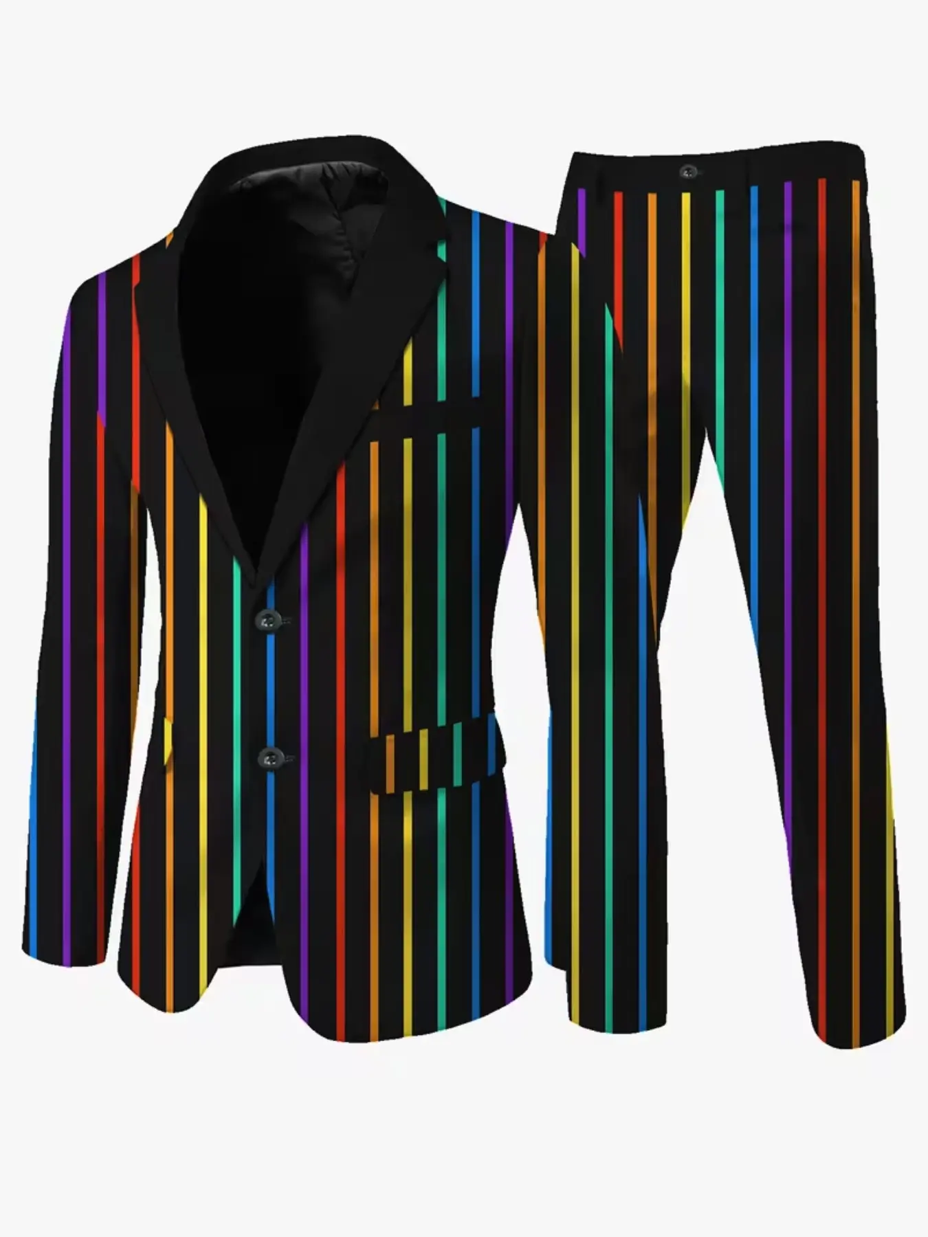 Men's 2-Piece Rainbow Striped Blazer Set, Slim Fit Suit Pants, Casual All-Season Party, Long Sleeve, Ankle Length
