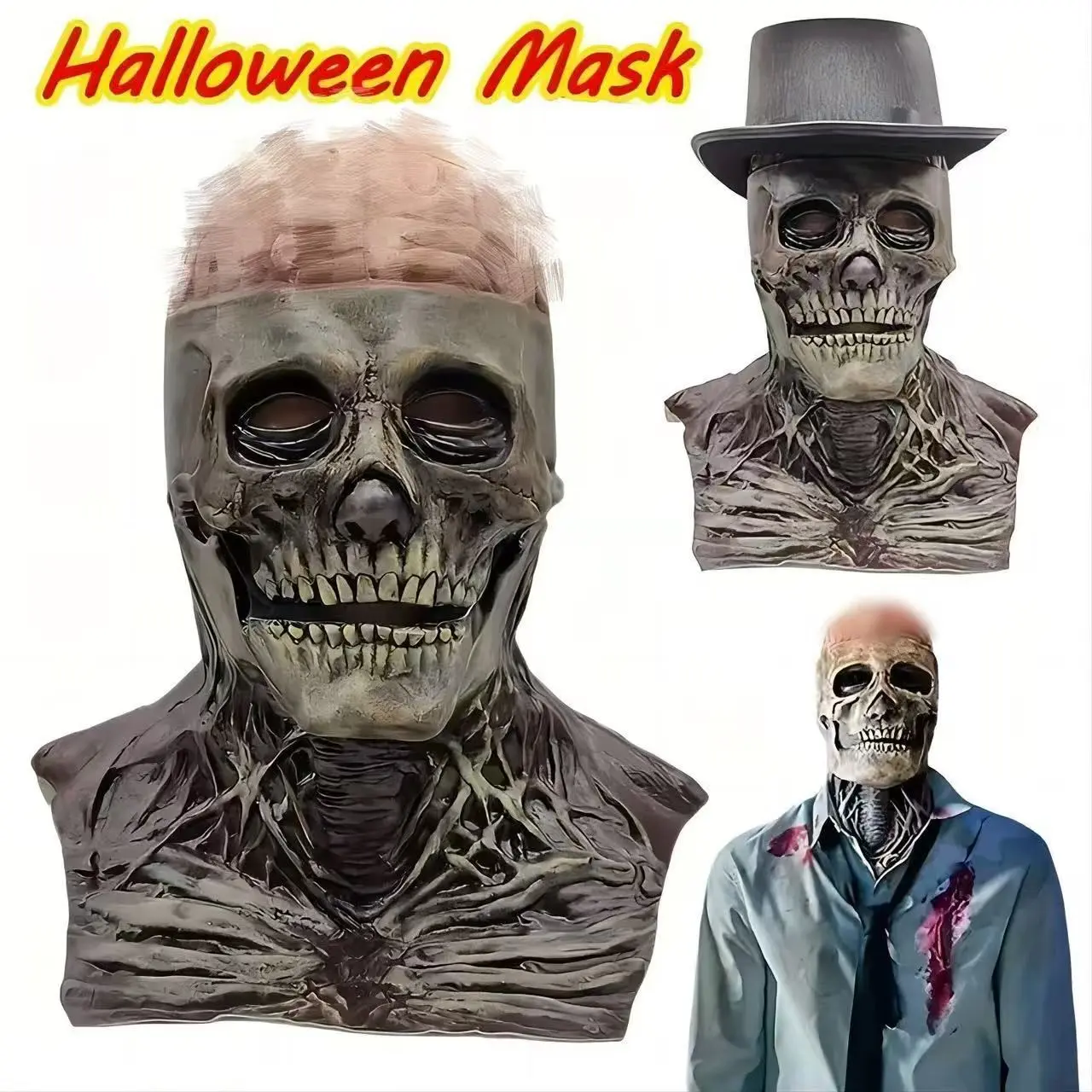 Full Body Latex Zombie Mask, Hyper Realistic Mask, Head Neck Chest Coverage, Eco-Friendly Soft Latex, Perfect for Halloween, Cosplay, Horror Themes