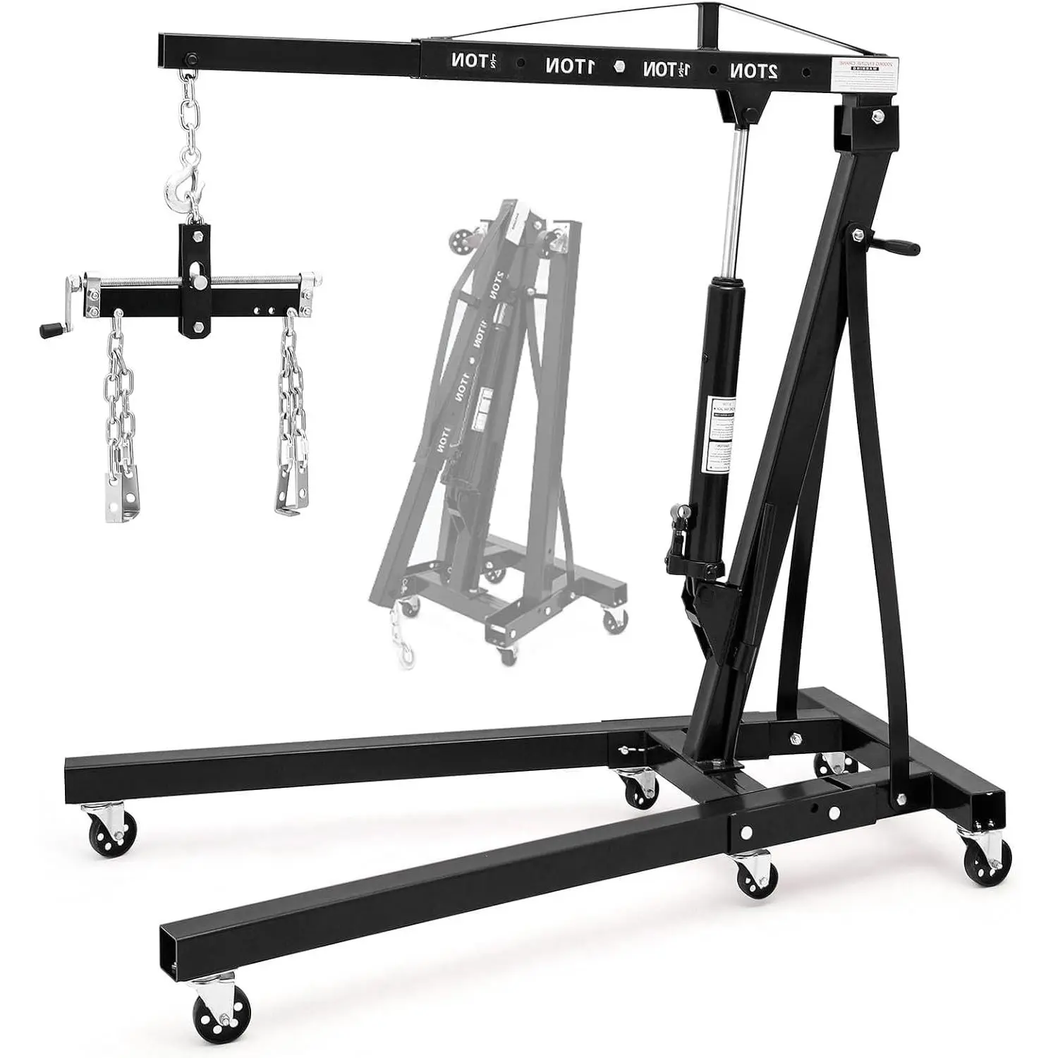 2 Ton Hydraulic Engine Hoist with Lever – Heavy Duty Folding Cherry Picker Shop Crane – Telescopic Adjustable Boom – 6 Swivel Casters – Engine Lift for Garage, Workshop, Auto Repair