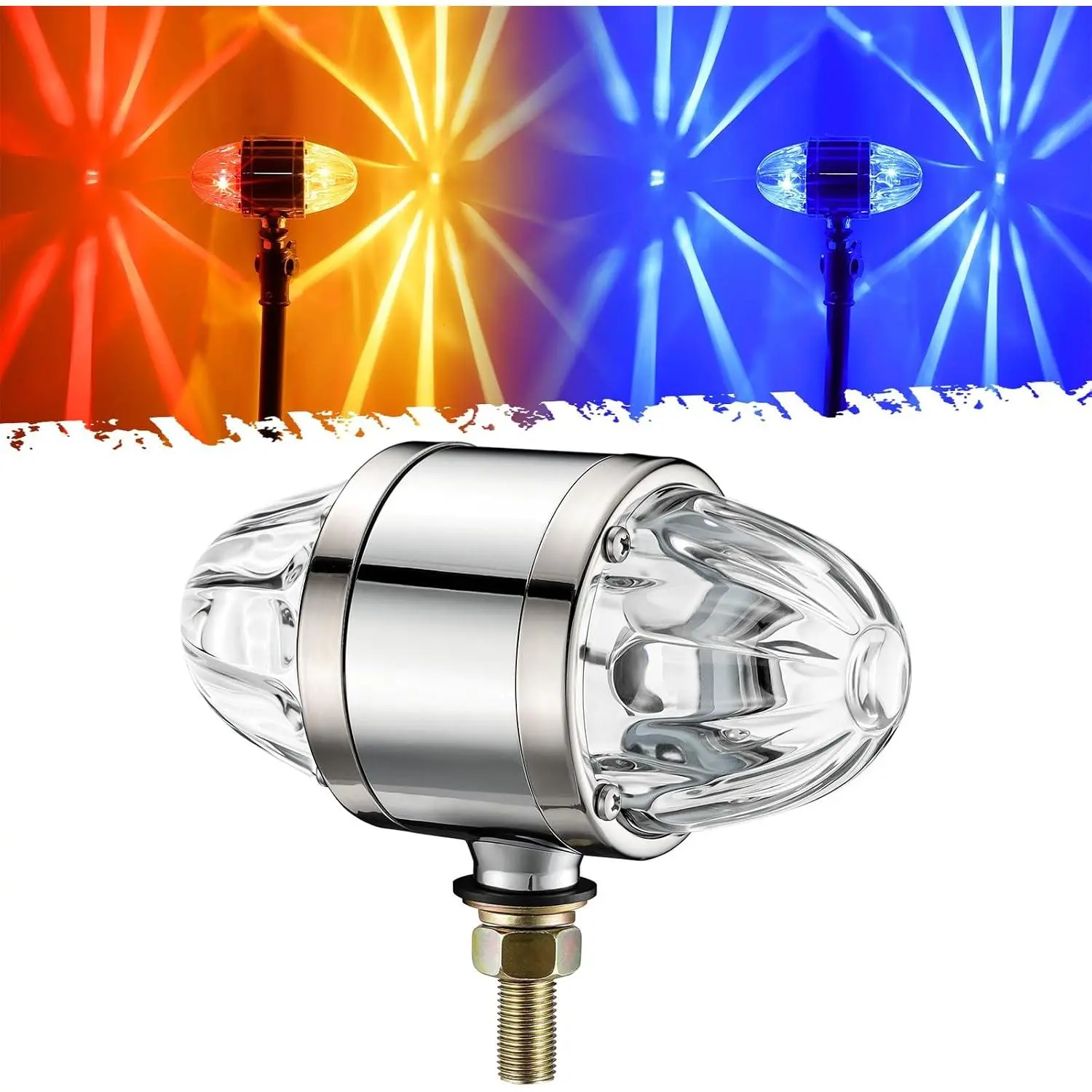 Glass Watermelon LED Light Dual Revolution Double-Face Amber Red Blue Turn Signal Marker Auxiliary Light, Zinc Alloy Housing Clear Lens Post Mount for Peterbilt Semi Truck Trailer, 10-30V