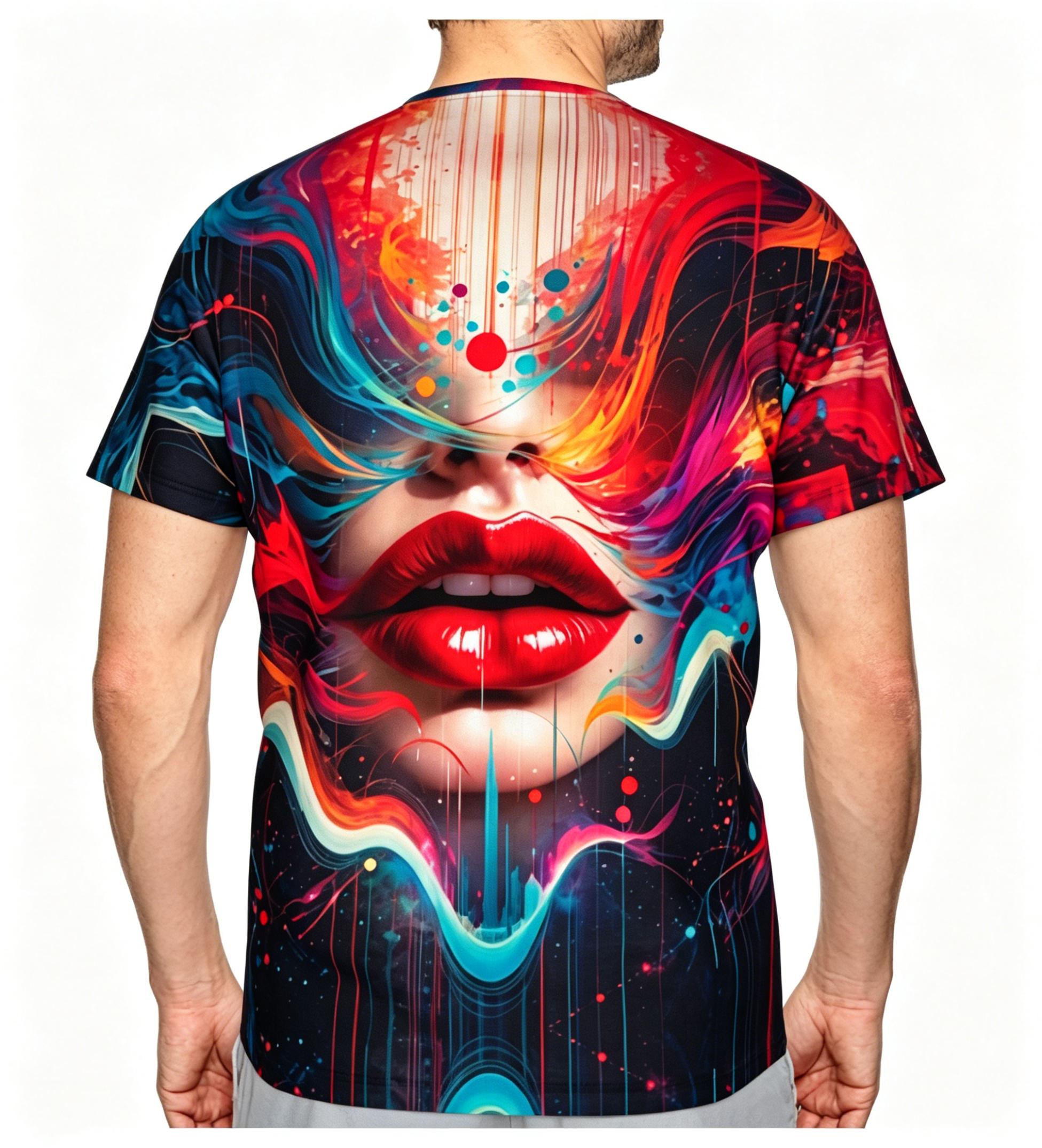 Abstract Art of Colorful Flame Lips Summer Full-Print Short-Sleeve 3D Printed T-Shirt Unisex Outdoor Comfortable Top Party Clothes Couple Pattern Gift for Friends