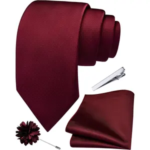 3.15"（8cm） Solid Formal Tie and Pocket Square Plain Necktie Lapel Pin and Tie Clip Set for MenGift.