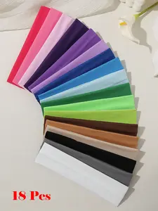 18pcs Women Multicolor Sporty Stretchy Sweat-Wicking Headband Yoga Running Sports Headbands Hair Accessories Turban Headband, School Stuff, College, Headbands Fall Winter Hair Band Bows For Vacation Outfits Woman Elegant Scarf Women Bandanas Soft Headwrap