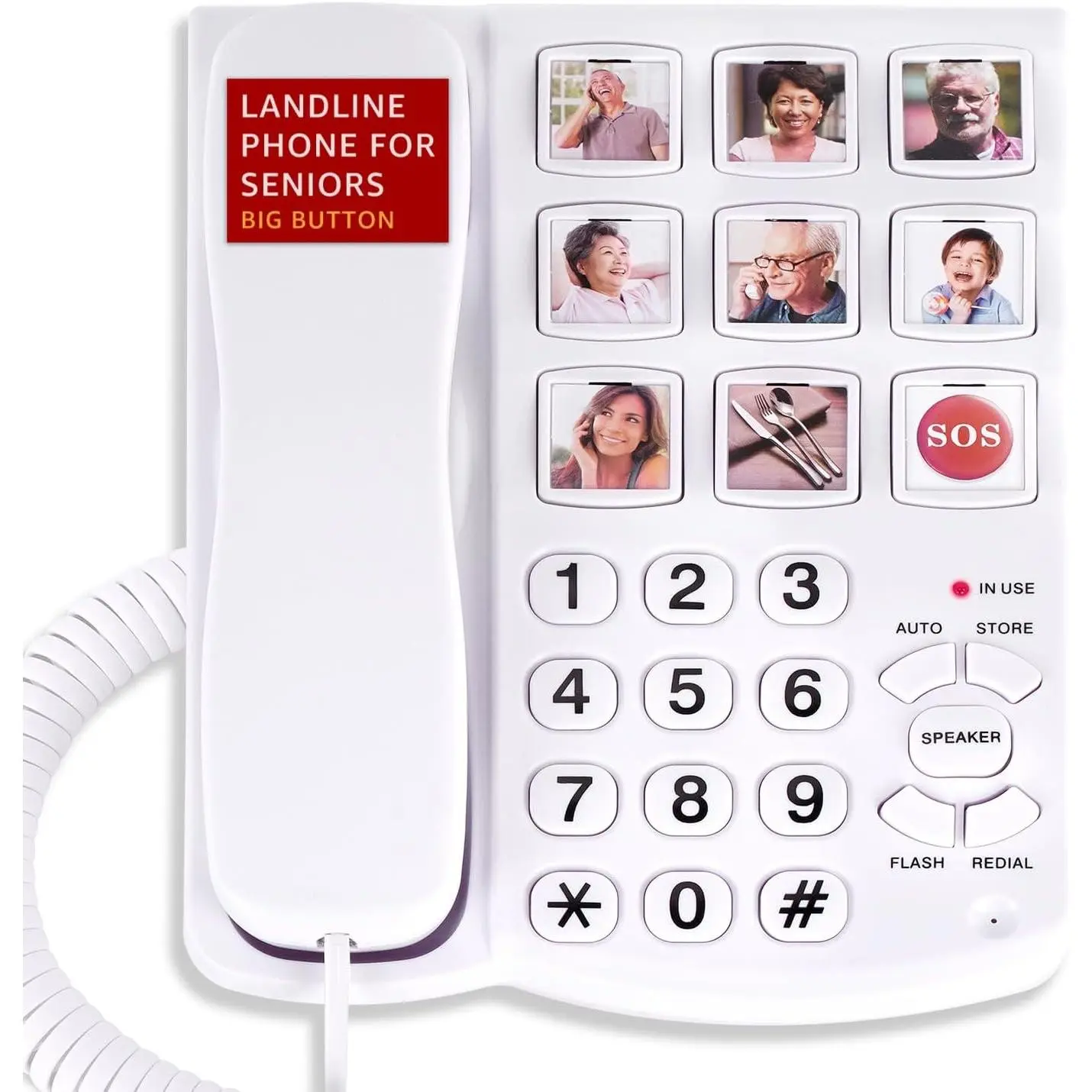 Big Button Corded Landline Phone for Seniors with Speakerphone, 8 One-Touch Dialing Buttons and SOS Button, Hands-Free, Loud Ringer, Easy to Use for Hearing & Vision ImpairedGift