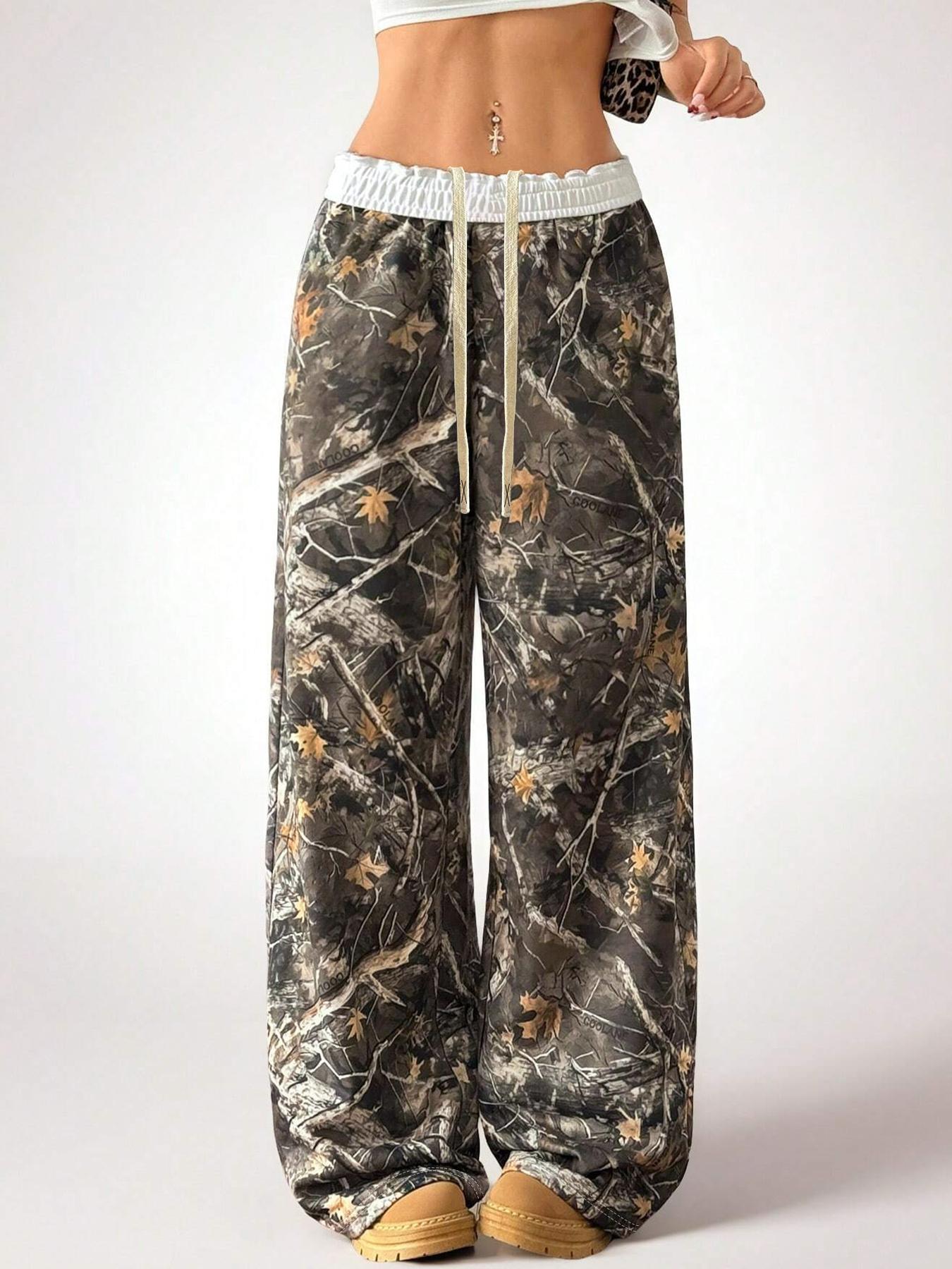 Unisex's Camo Print Sweatpants, Casual Streetwear Trousers for Daily Wear, Casual Chic Bottoms, Unisex Bottoms for Fall & Winter, Women