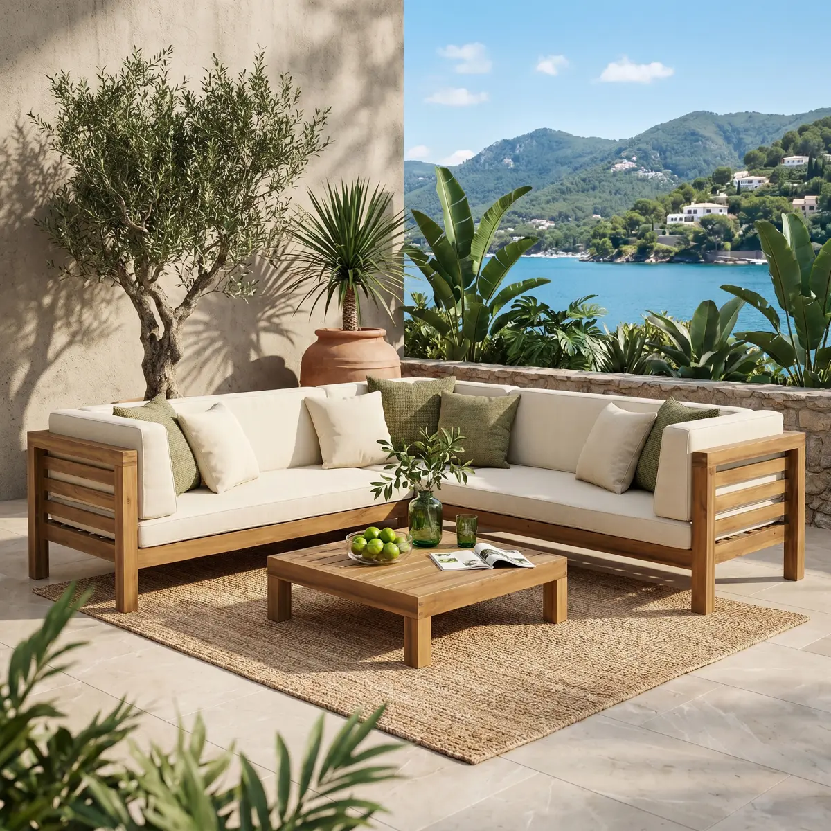 Christopher Knight Home® OANA Multi-Seater Outdoor Acacia Wood Sectional Set - Beige Cushions, 600lb Capacity, Open Slat Back, Requires Assembly