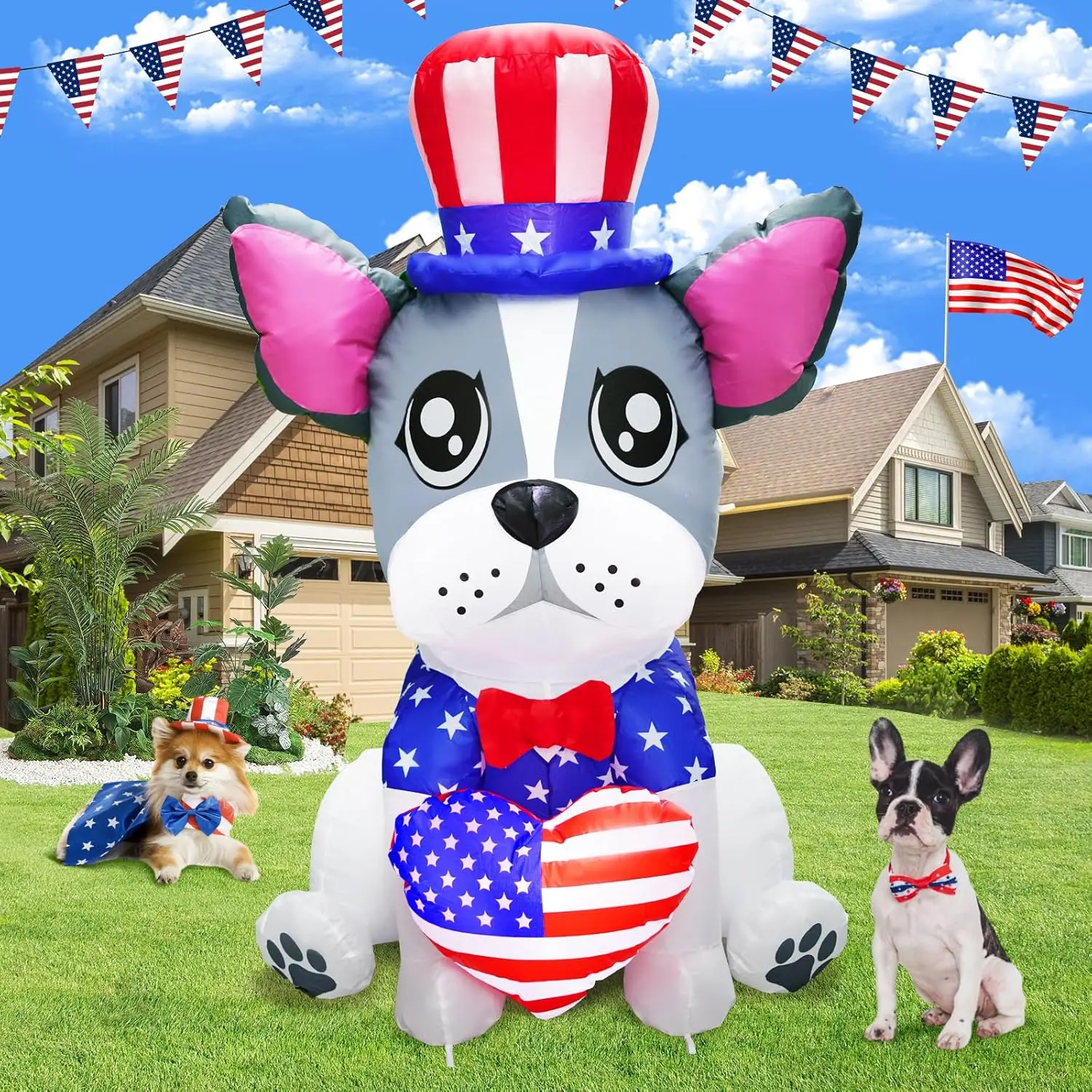 5FT Tall 4th of July Inflatable Puppy Bulldog with Heart American Flag Built-in 2 Bright Led Lights for Blow Up Patriotic Inflatables Outdoor Decorationsfidget toys