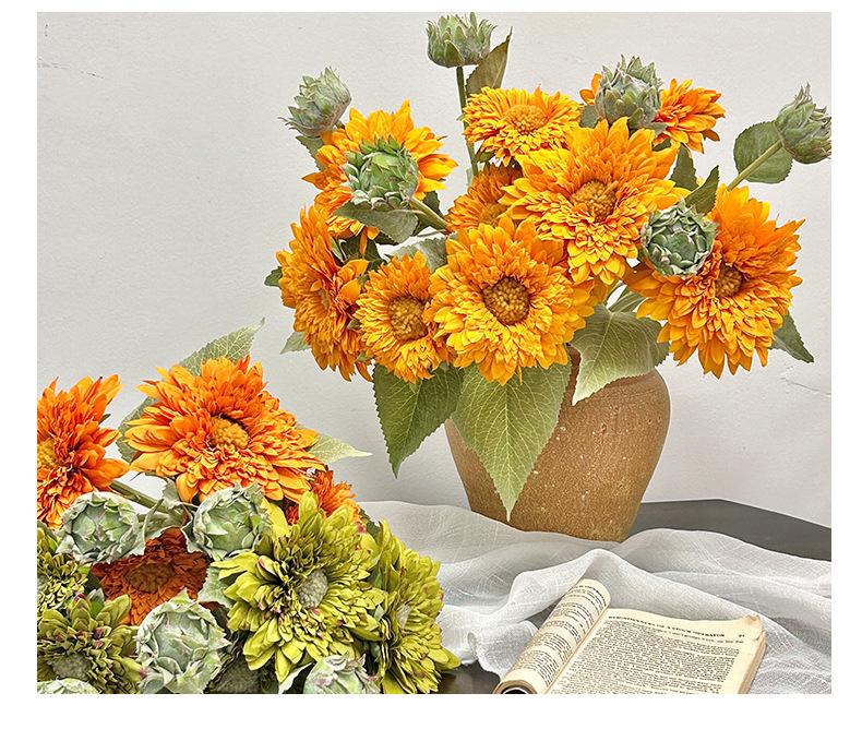 Teddy sunflower artificial flower for living room entrance decoration, faux flower ornament, vintage hand-held bouquet