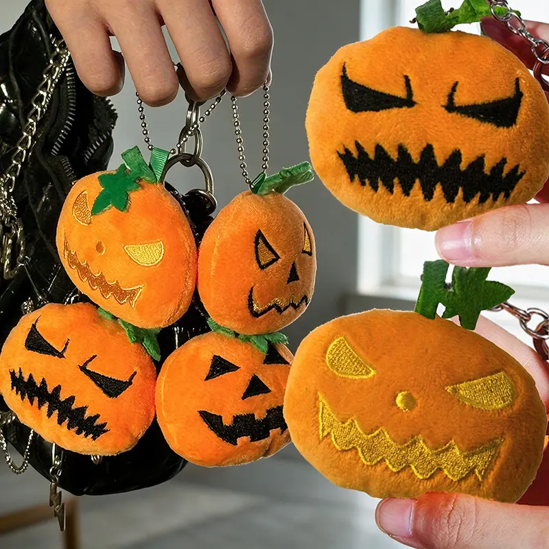 Pack of 4 Cute Little Pumpkin Plush Doll Keychains - Soft Fabric Pumpkin Pendant with DIY Key Ring, Suitable for Birthday Party Gifts, Shower Gifts (Halloween and Daily Accessories)