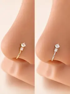 2 piece Of Personalized Simple U-Shaped Nose Clip Shiny Cz Water Drop Design Cubic Zirconia Nose Ring Women's Non-Perforated Nose Clip Jewelry Nosering Golden Body Jewelry