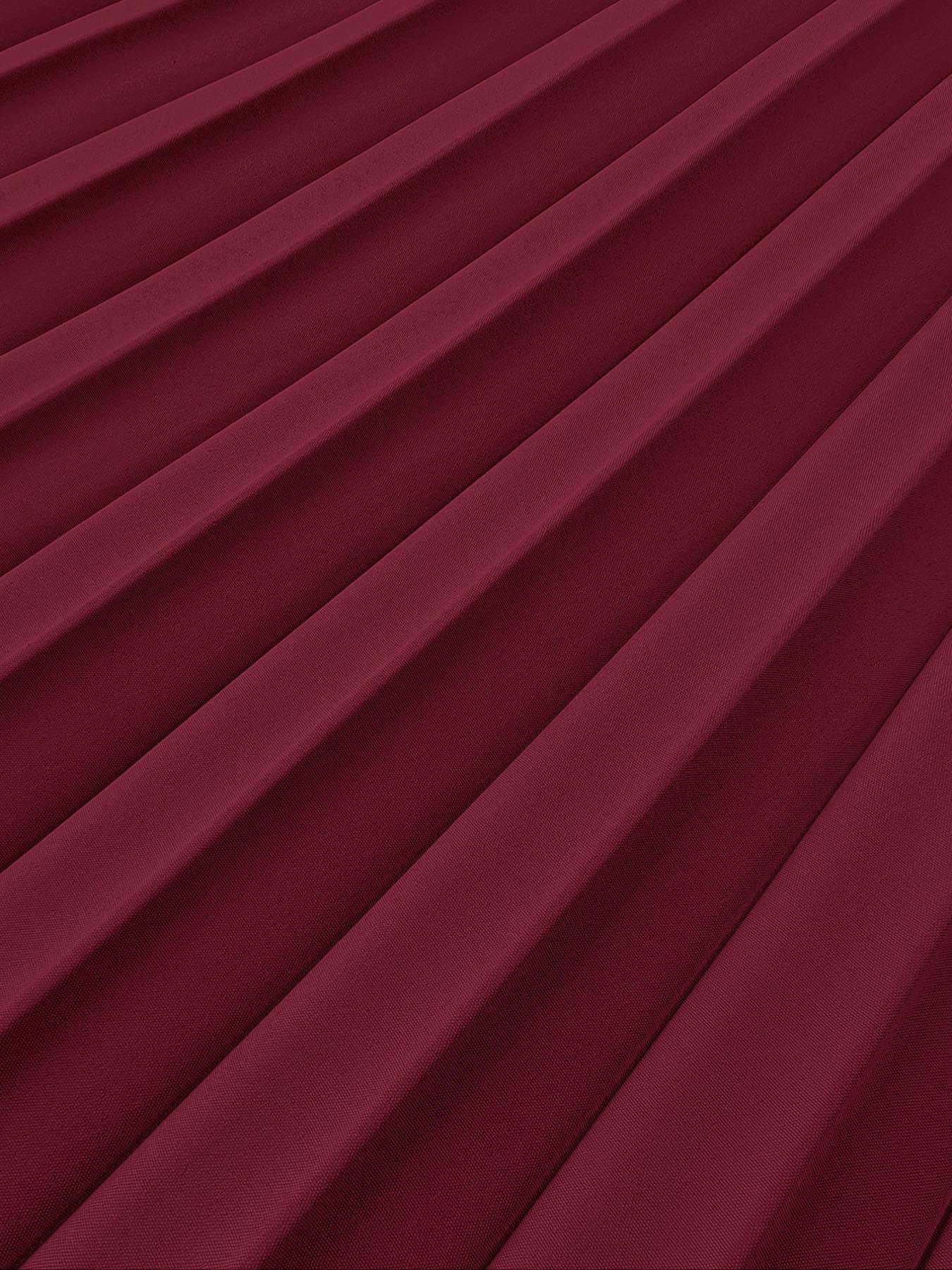 Women's Elegant Chic Long Sleeve Belted Pleated Dress, Spring & Fall Fitted Plain Design, Middle East Style Maid of Honor Gown