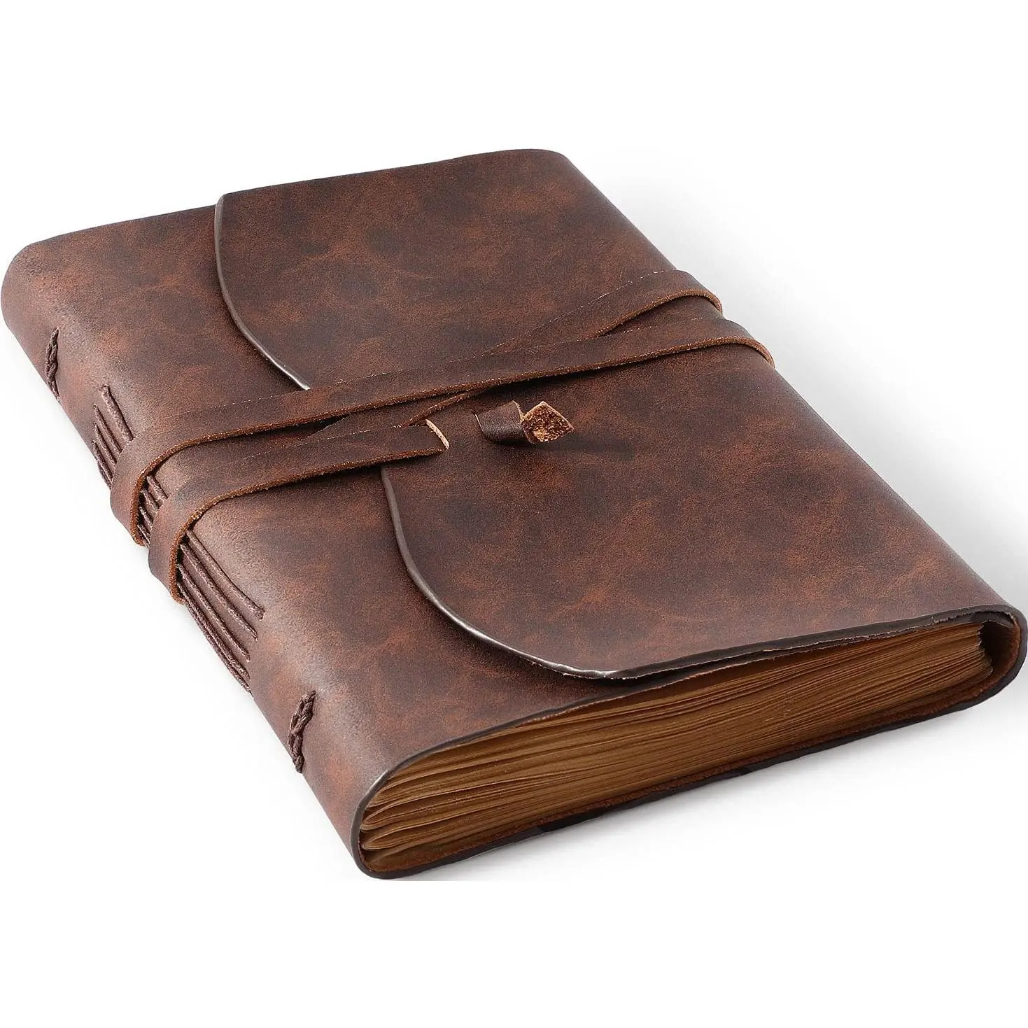 Genuine Leather Bound Journal for Men & Women, A5 6x8 Inches, 240 Pages, Vintage Personalized Writing Notebook for Work, Travel, Artist, Gift, Brown