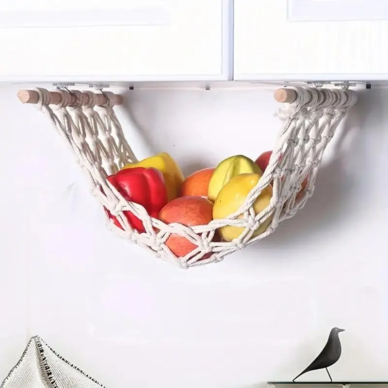 Chic 1pc Macrame Hanging Fruit Hammock with Banana Hook  Space-Saving Kitchen Storage, Perfect for Produce & Veggie Organizing