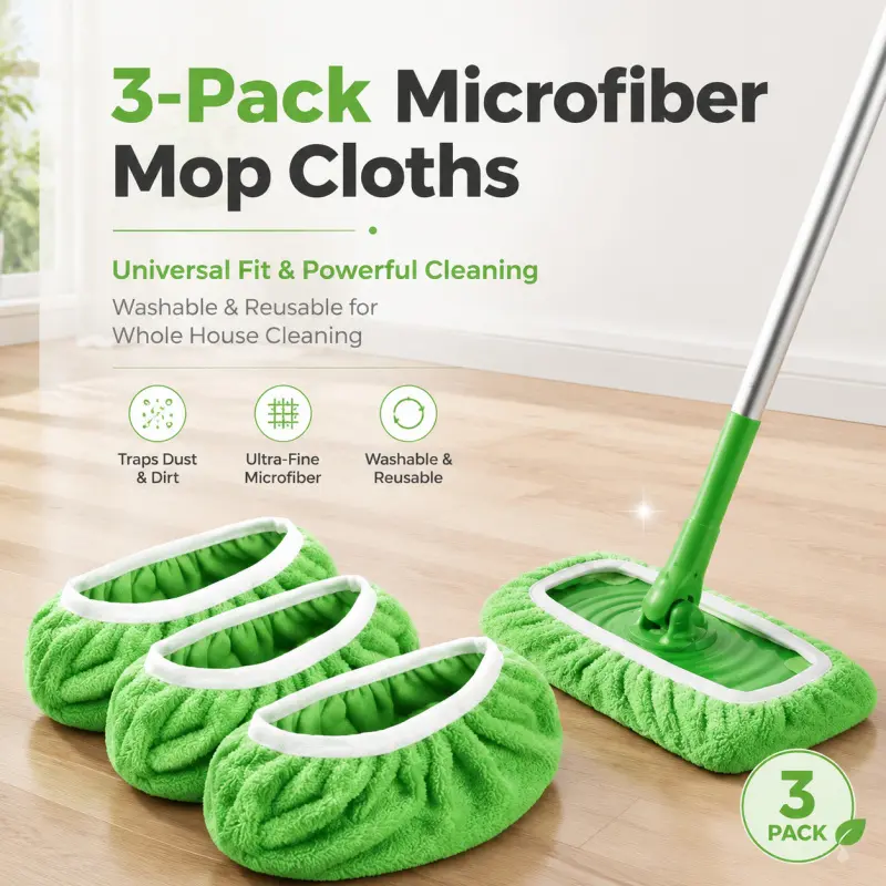 3 pack microfiber mop replacement cloth universal fit reusable washable mop pad dust hair dirt trapping floor cleaning cover for flat mop Reusable Mop Pads