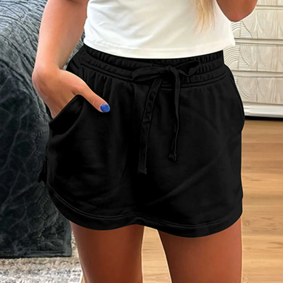 Women's French Terry Mini Skort with Pockets, Drawstring Elastic High Waist Casual Athletic Skirt Shorts