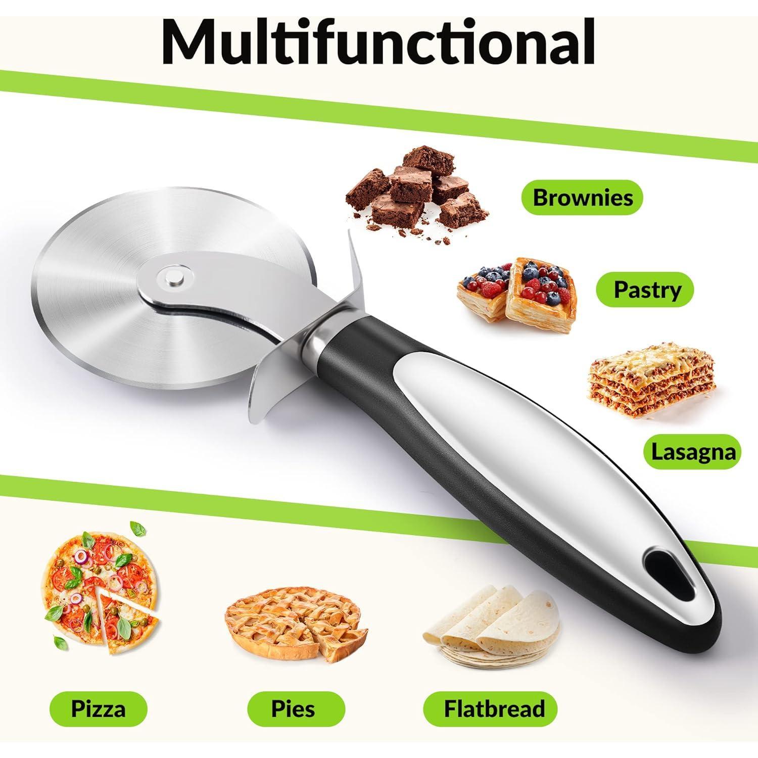 Kitchen Large Pizza  Wheel, Stainless Steel Pizza Slicer,   Pizza Wheel with Non-Slip Handle, Dishwasher Safe,  Kitchen Gadgets Home Essentials, Black