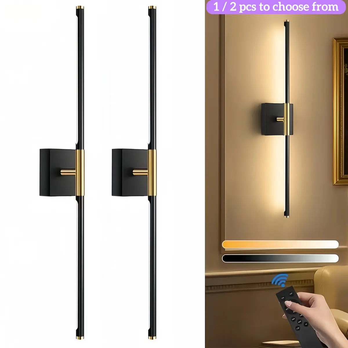 1/2 Pack 10000mah Rechargeable Indoor Wall Light, Remote Control, Wireless Magnetic Wall Lamp, 350° Rotatable, for TV/mirror, Bedroom, Living Room, Home Lighting