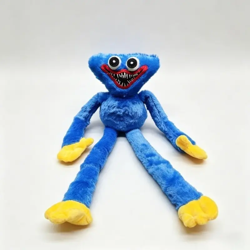 40cm Huggy Wuggy Cartoon Horror Doll - Creepy Cute, Unisex Stuffed Toy with Wide Red Mouth, Sharp Teeth, Metal Wire Bendable Limbs, Colorfast Plush Fabric, Aesthetic Room Decor, Horror Fan Gift