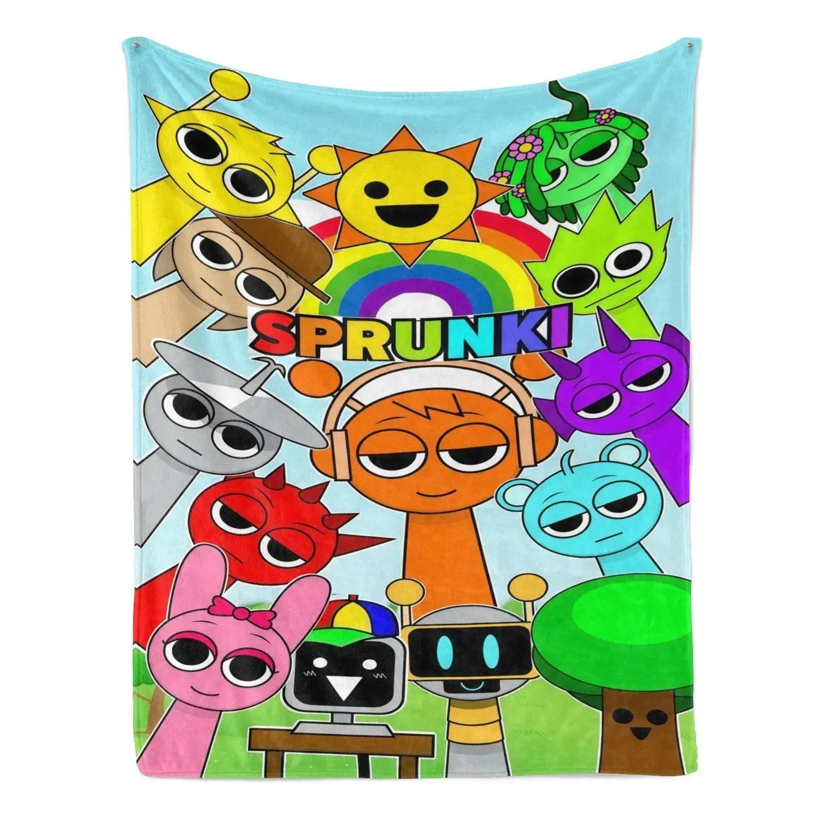 Sprunki Vibrant Fun Print Cooling Flannel Kids Blanket - Soft, Cozy, Lightweight, Portable Polyester Fabric, Fade Resistant, Machine Washable, Multi-Purpose Home Cover for Casual Gamers, Holiday Gift