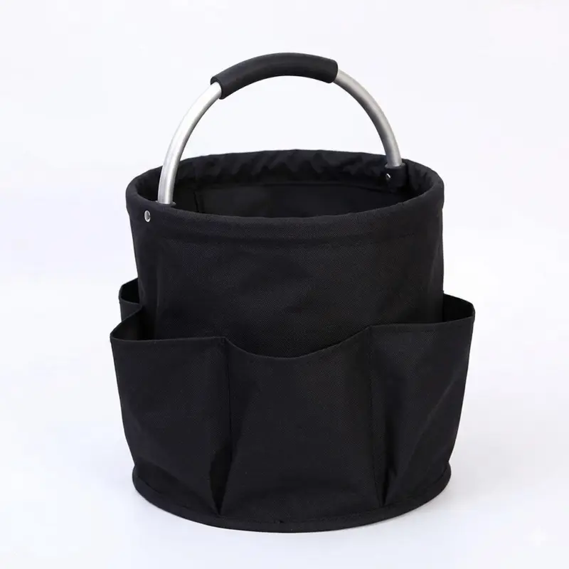 Folding 17L Cleaning Caddy with Handle - Home Organizing Tool, Storage Bucket for Cleaning Supplies (Black), Tool Pouch