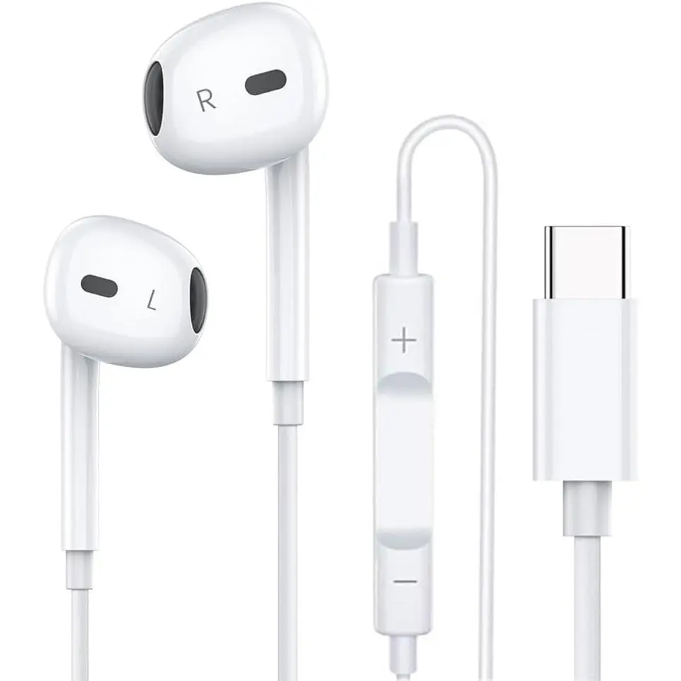 Type Earphones for iPhone 15 16 17 Pro Max Headphones Wired, Stereo in Ear Earbuds Compatible with Most Type Jack Devices Smartphones.