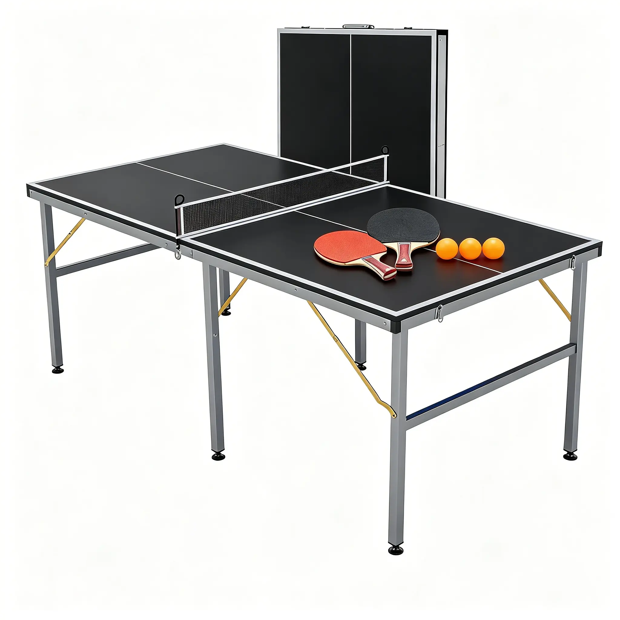 Garvee 6x3 FT Mid-Size Professional Table Tennis Table, Foldable and Portable, with Net, 2 Paddles and 3 Balls for Indoor Outdoor Multiplayer Game